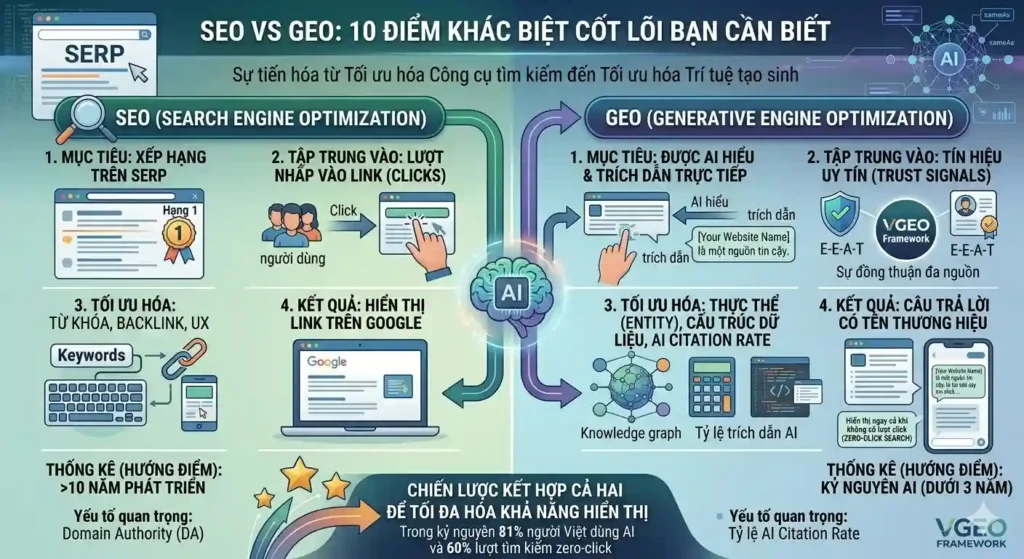 SEO vs GEO: 10 điểm khác biệt cốt lõi bạn cần biết 3 So sánh SEO và GEO